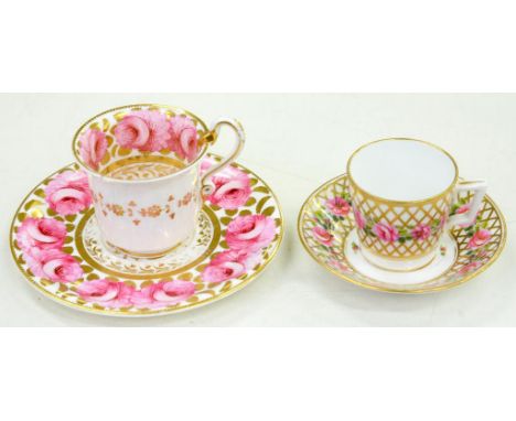 A SPODE COFFEE CUP AND A MATCHING SAUCER, PAINTED WITH ROSES AND GILT, SAUCER 15CM D, PAINTED SPODE AND 3614, C1820 AND A SAM