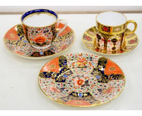 A SAMPSON HANCOCK DERBY 'DERBY ROSE' PATTERN COFFEE CUP, SAUCER AND SIDE PLATE, PLATE 15CM D, RED PAINTED MARK, C1900 AND A R