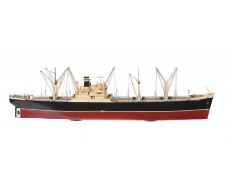 SHIP MODEL.  A PAINTED WOOD MODEL OF THE BRITISH FREIGHTER "PHILOSOPHER"  WITH CONSIDERABLE DECK DETAIL INCLUDING LIFEBOATS O
