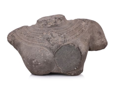 A SOUTHEAST ASIAN FEMALE STONE BUST
Carved chest section with necklace and armlet
22 x 12.5 x 9.5cm
Property from the collect