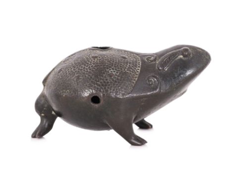 A BRONZE TOAD FORM WATER DROPPER
Qing, modelled with three legs, a small aperture to it's textured back, and a further smalle