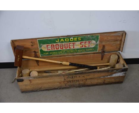 A vintage part croquet set from Jacques, AF, together with a more modern David Wood Joe Hogan croquet mallet