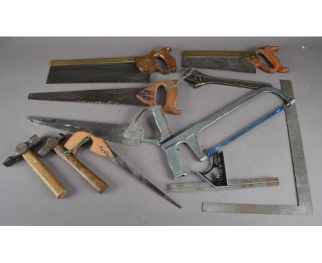 A collection of antique tools, mostly saws, including one marked example, by William Marples & Sons., etc (qty)