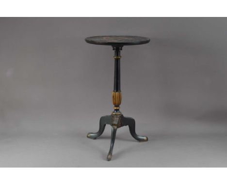A small 19th century ebonised tripod table, with Chinoiserie design, with gold painted decoration, 54cm high