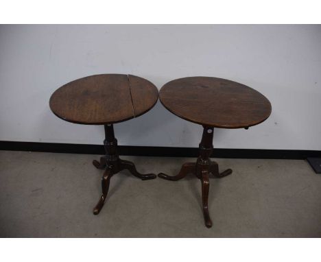 Two 19th century oak wine tables, both AF, with tripod bases, largest 60cm diameter, one with tilt top (2)THE TABLES ARE AS F