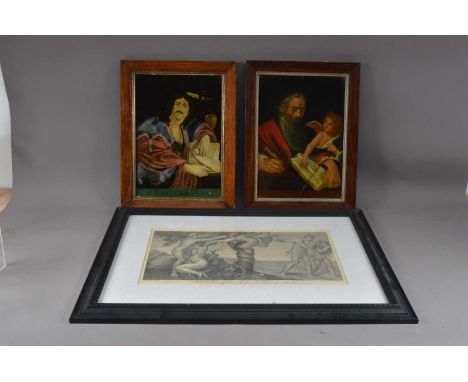Two framed crystoleum prints, one of St John, the other St Matthew (glass cracked AF) both 42cm x 32cm , together with a larg