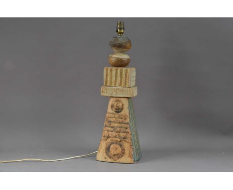 A Pottery lamp base, in the Troika style, requires re-wiring, 54cm high