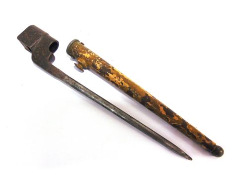 MILITARIA - A BRITISH NO.4 MK II SPIKE BAYONET  with its steel scabbard, overall 27.5cm long.