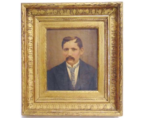 BRITISH SCHOOL (EARLY 20TH CENTURY)  Portrait of an Edwardian gentleman,  oil on canvas, unsigned, 24cm x 19.5cm, in a gilt f