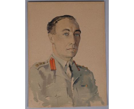 Mid-20th century military portrait, watercolour on card, indistinctly signed, 53cm x 38cm, unframedA few very light fox marks
