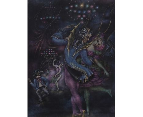 Valentine Hugo (1887-1968), lithograph in colours on paper, Projet pour “Quadrille” homage a Grandville (1945), signed in the
