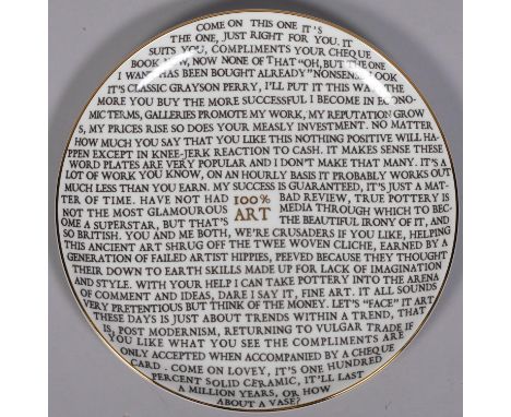 GRAYSON PERRY (b.1960), a 100% Art porcelain plate, 2020, from the edition of an unknown size, published by the Holburne Muse