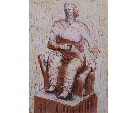 Henry Moore, seated figure, 1950, plastic plate specimen printing, lithograph by WS Cowell, image 28cm x 20cm, framedGood con