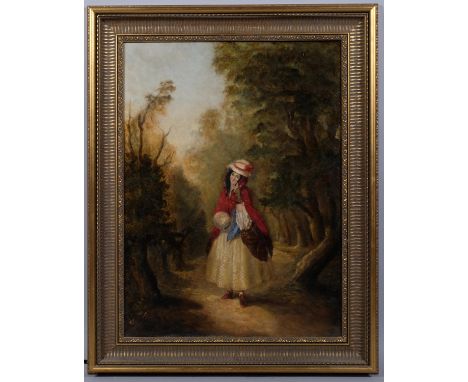 William Powell Frith (1819 - 1909), Dolly Varden from Dickens Barnaby Rudge, oil on canvas, inscribed verso, 61cm x 46cm, fra