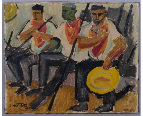 R Montane, 3 French sailors, oil on canvas, signed and dated 1948, 46cm x 55cm, unframedNo canvas damage or repairs, good con