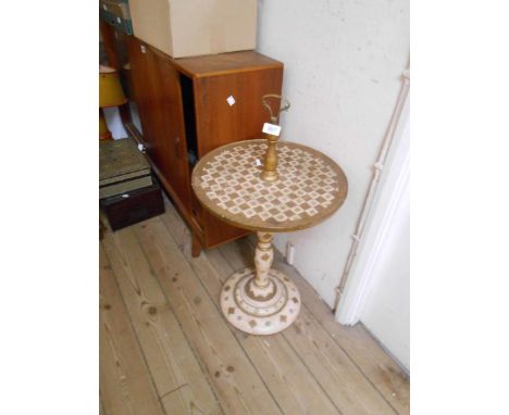 A vintage Italian decorative gilt and painted wood cake stand, set on turned pillar and circular base
