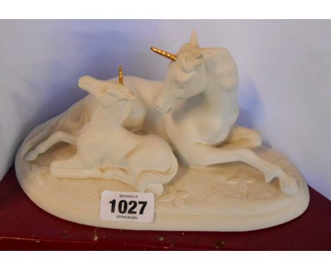 A Franklin Mint Porcelain sculpture entitled 'The Protector of Innocents', depicting a unicorn and foal with matt glazed fini
