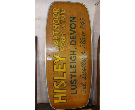 A vintage wooden sign for 'Hisley Dartmoor Pony Stud'