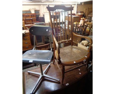 An early 20th Century stained wood framed twisted stick back elbow chair with rattan seat panel - sold with a vintage Tan-Sad