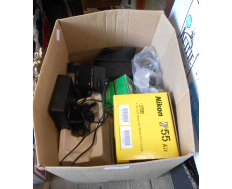 A boxed Nikon F55 camera kit - sold with a Canon AE-1 35mm camera with Sigma 'Zoom' lens in soft case, a boxed Nikon FAFG zoo