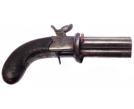 An antique manual action percussion pepper box revolver with drop down trigger