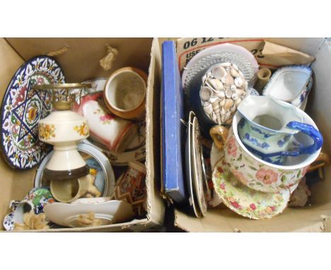 Two boxes containing a quantity of assorted ceramics and other collectable items including Royal Albert collectable plate, tr