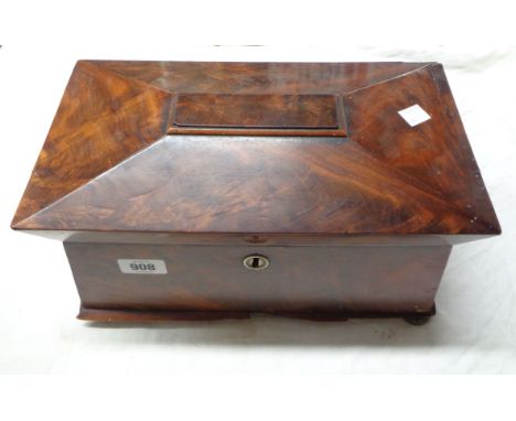 A 19th Century mahogany tea caddy of sarcophagus form with internal removable compartments and cut glass mixing bowl - one ba
