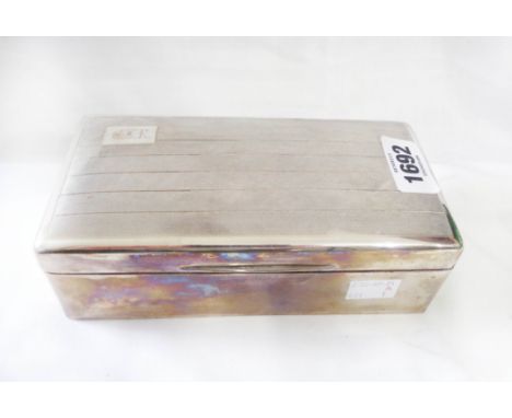 A large silver cigarette box with engine turning and initials to hinged lid and cedar wood lined twin compartment interior - 