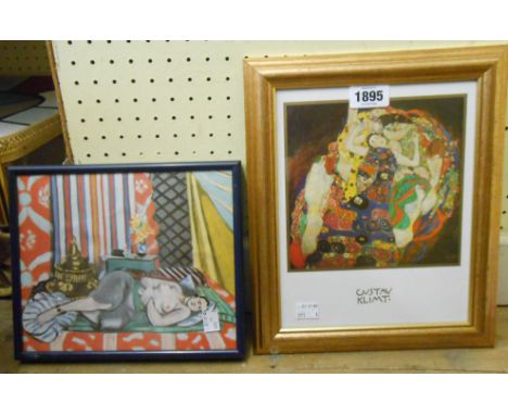 Gustav Klimt: a gilt framed small format coloured print - sold with †Henri Matisse: a framed coloured print entitled 'Odalisq