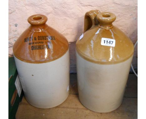 Two small stoneware flagons, one with inkstamp mark for Henty &amp; Constable Chichester