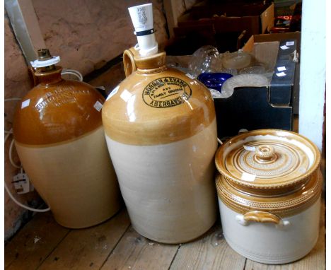 A Price Bristol stoneware flagon, with impressed mark for R. Lush Burdensball Wilton - sold with another similar with ink sta