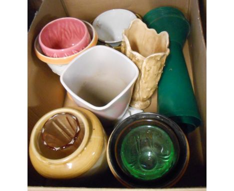 A box containing a quantity of ceramic vases including SylvaC, etc.