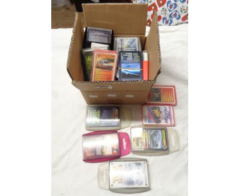 A box containing a quantity of Top Trump cards including Lord of the Rings, etc.