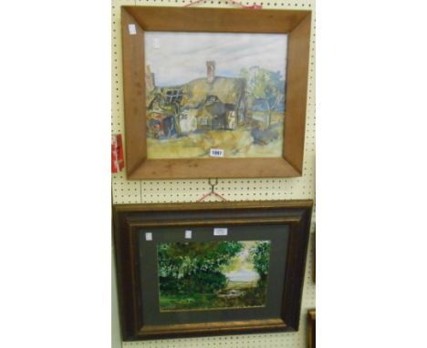 C. Rex-James (Plymouth artist): a framed medium format early watercolour, depicting a rural cottage - sold with a later work 