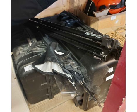 A quantity of camera equipment including two hard fitted cases, tripod, reflector panels, etc.