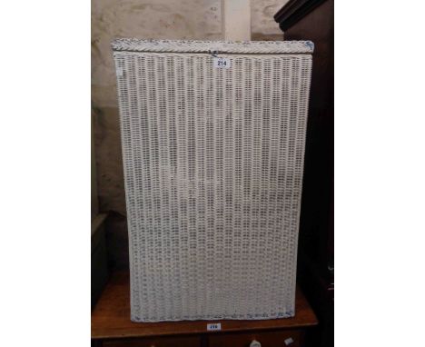 A vintage loom style laundry basket with later white painted finish