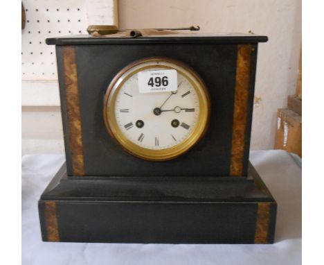 A late Victorian black slate and marble cased mantel clock with Henry Marc eight day bell striking movement