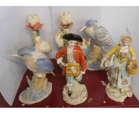 A quantity of ceramic figurines including Sitzendorf, etc.