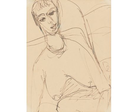 Ernst Ludwig Kirchner (Aschaffenburg 1880 – 1938 Davos). „Portrait (Akt Gerda)“. 1912-14Tuschfeder und blaue Tusche auf Velin