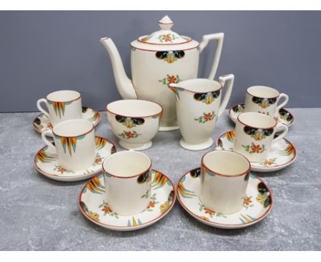 Art deco and of the period Minton Espresso set for 6 including coffee pot, coffee cans, saucers, creamer and sugar