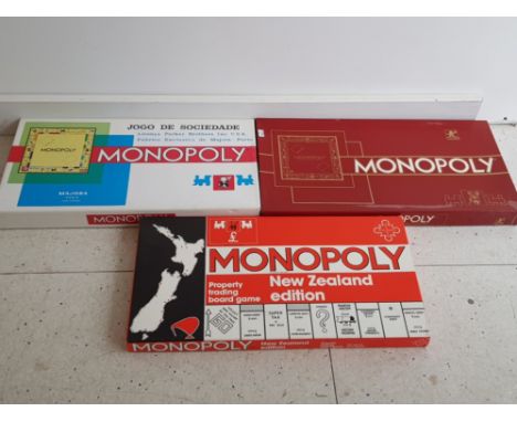3 boxed vintage monopoly boardgames, Portugal, Spain and New Zealand editions, all in excellent condition