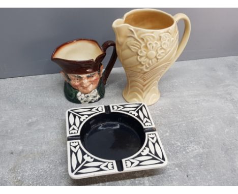 3 items includes Scarce Hornsea tulip ashtray, Royal Doulton old Charley character jug and Wade shape 406 art deco small jug