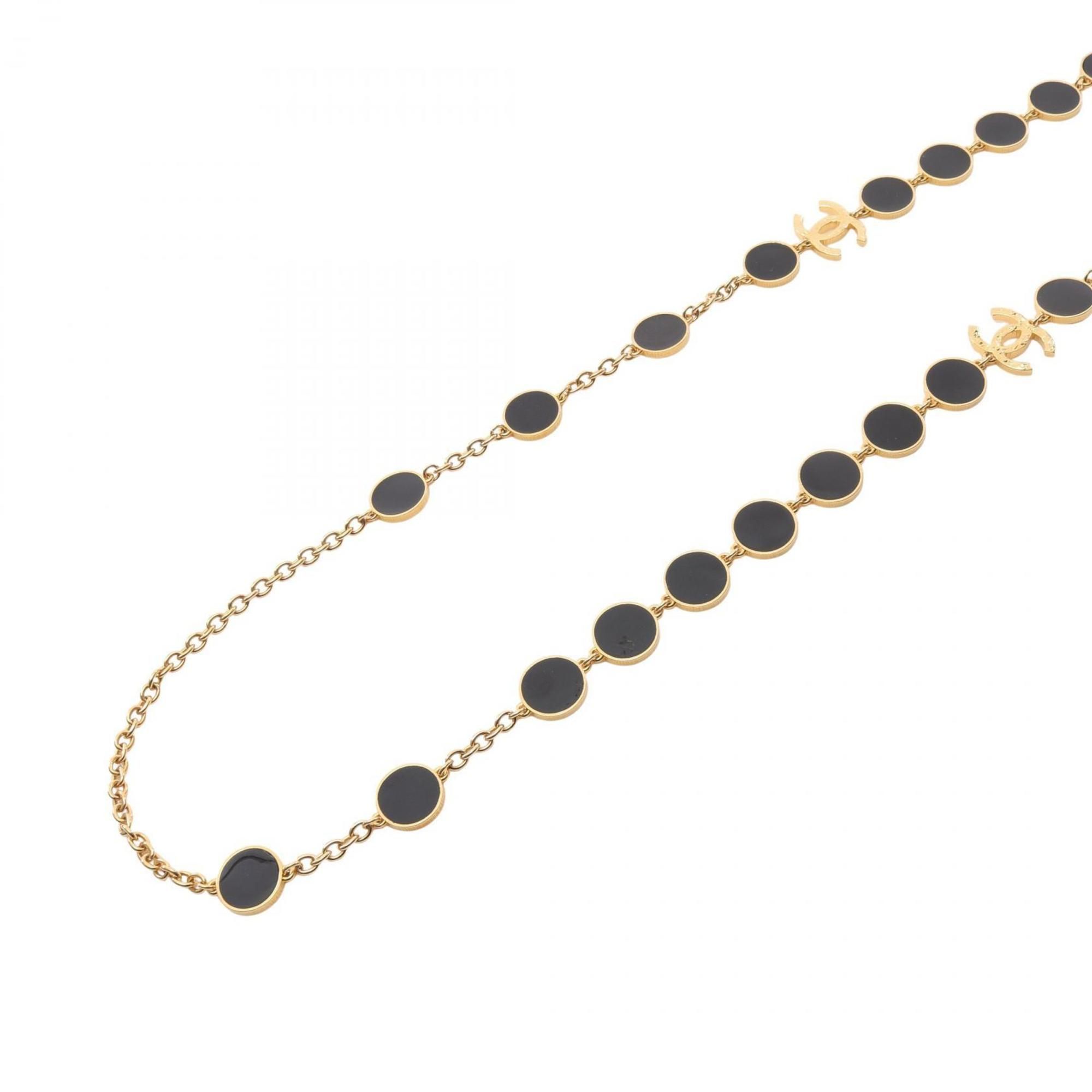 CHANEL Coco Mark Necklace Jewelry GP (Gold Plated) Women's Gold and Black