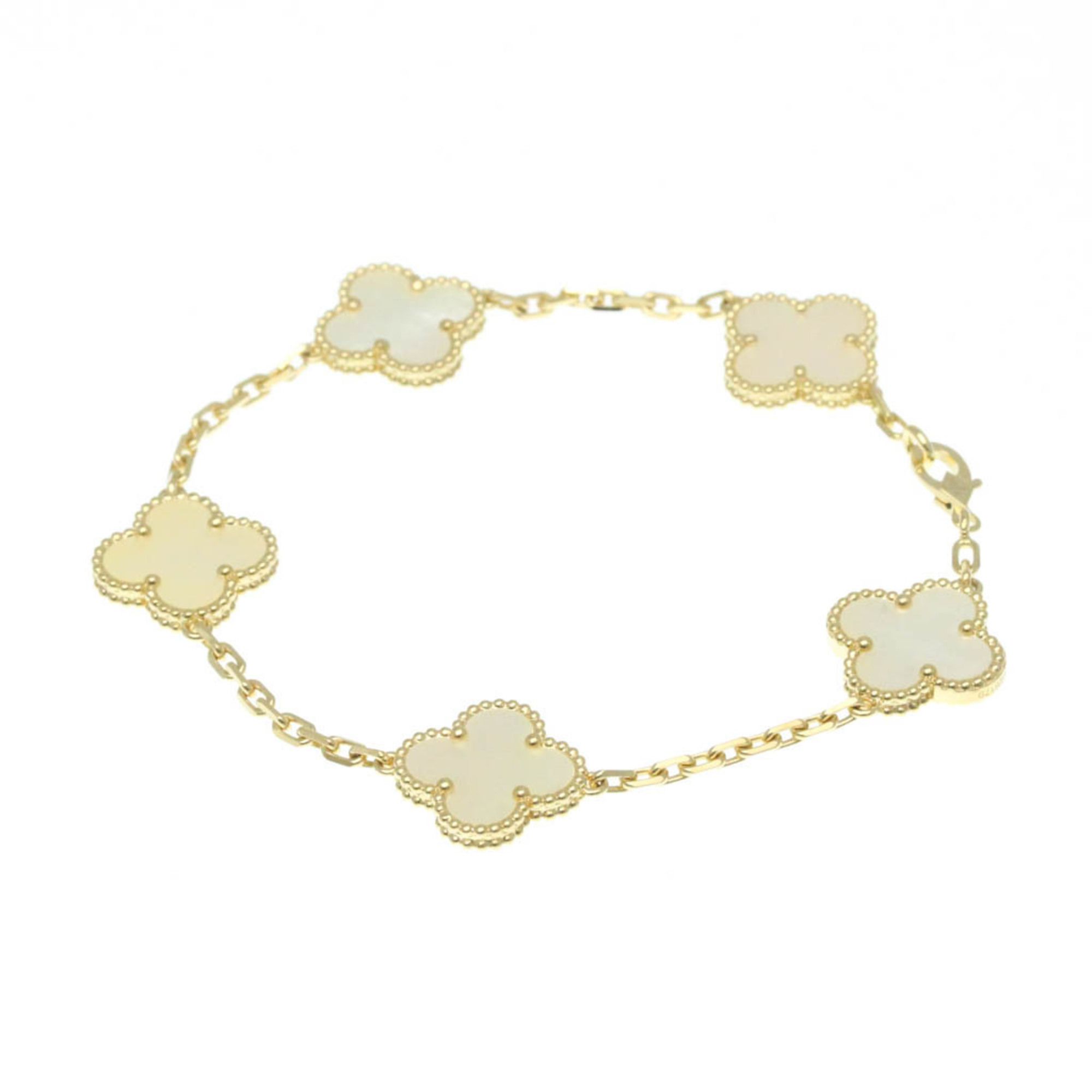 Van Cleef & Arpels Vintage Alhambra Yellow Gold (18K) Mother Of Pearl Charm Bracelet Gold