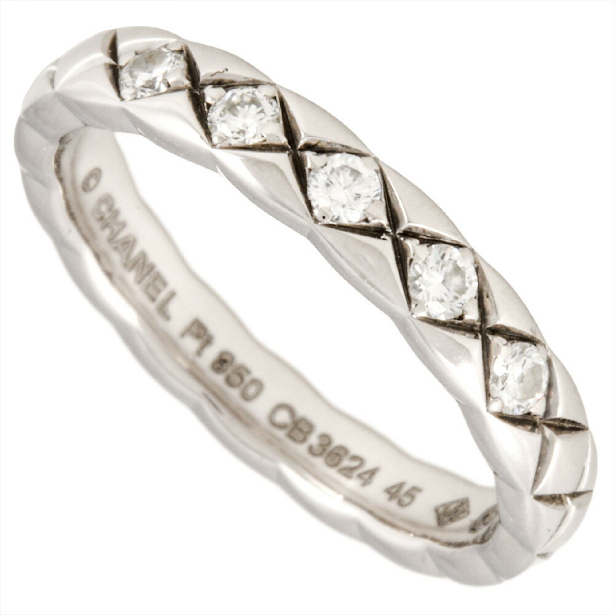 CHANEL Coco Crush Ring with Diamond, #45 J11355, Pt950, 3.5g, Platinum, Women's