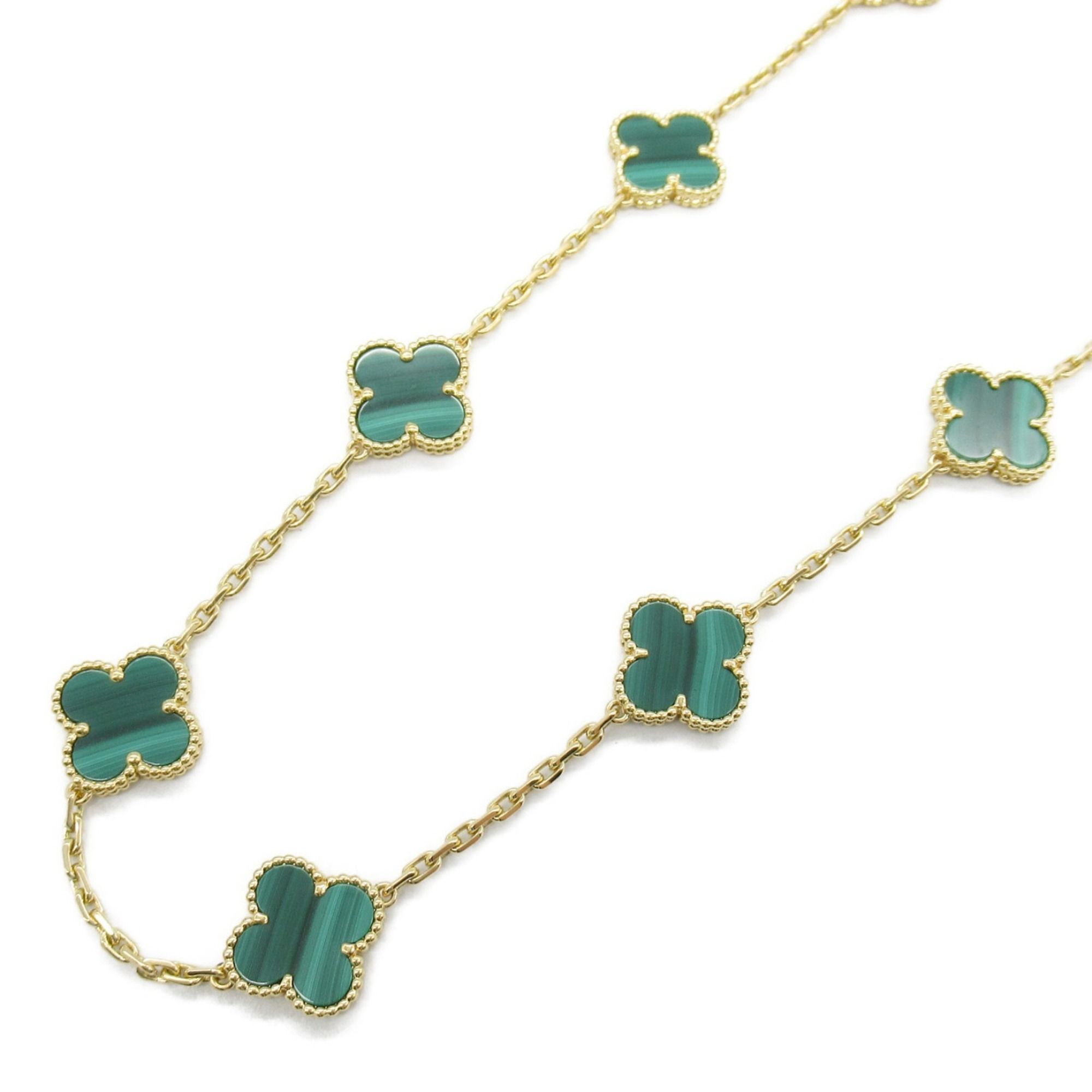 Van Cleef & Arpels Vintage Alhambra Necklace, 10 motifs, malachite necklace, 18K yellow gold, malach