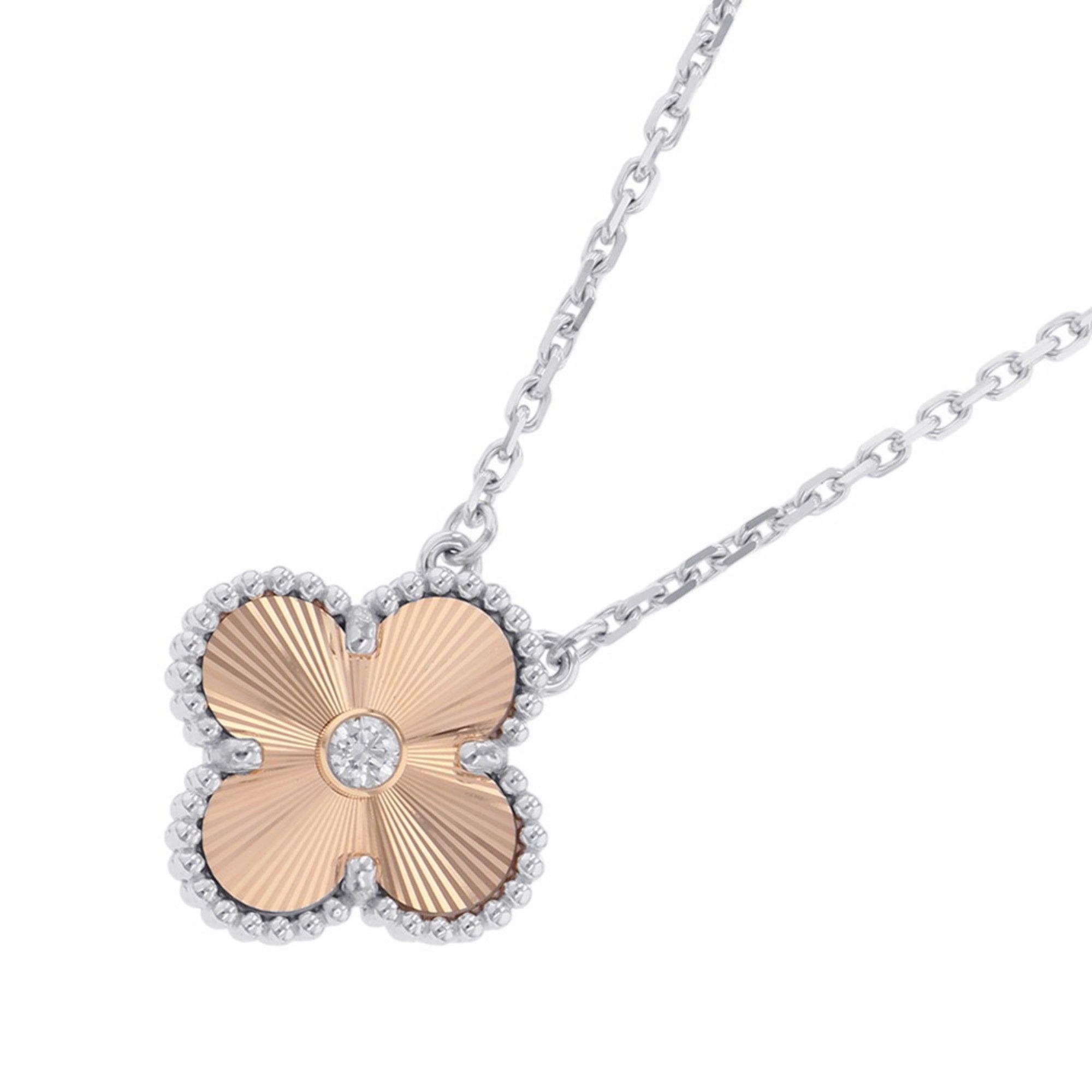 Van Cleef & Arpels Alhambra Necklace with Guilloched Diamond, 18K White Gold and PG, VCARPNTH00, 202