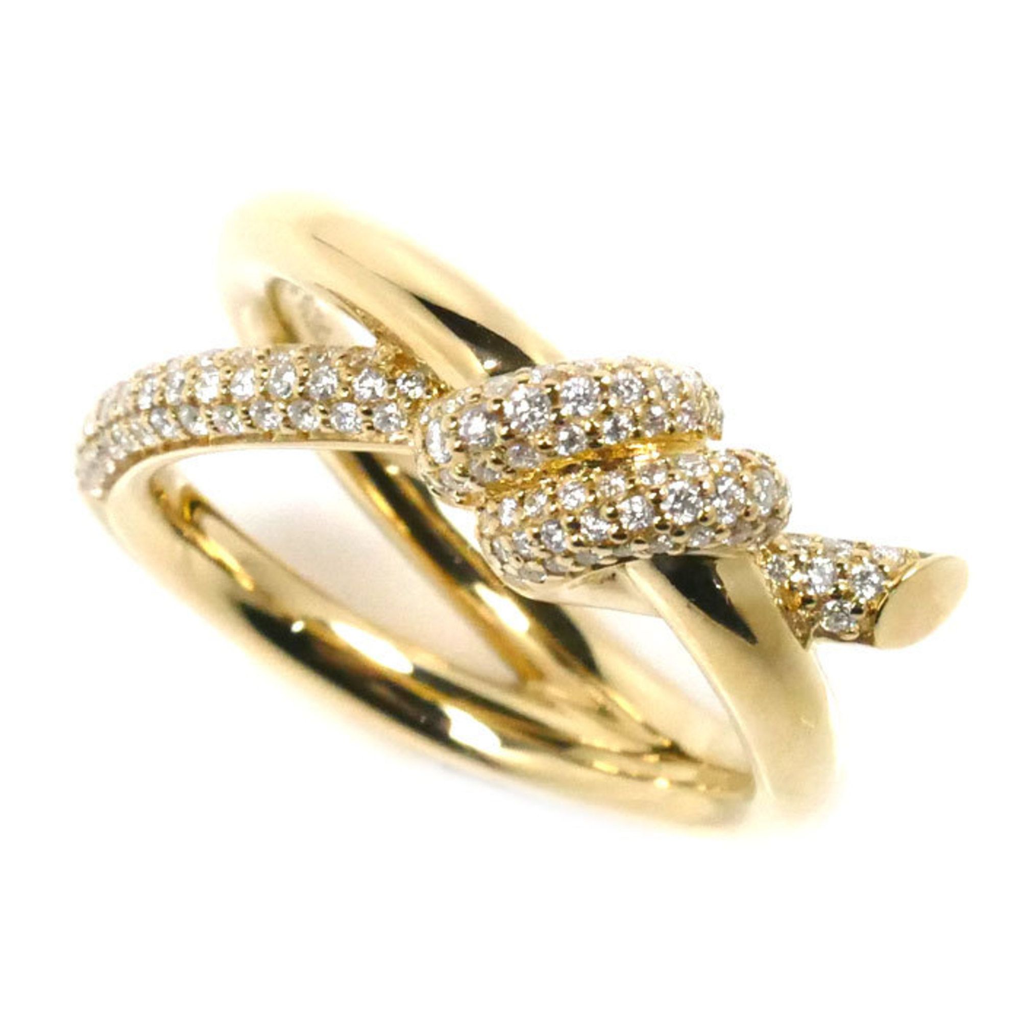 TIFFANY&Co. Tiffany K18YG Yellow Gold Knot Double Row Diamond Ring, 0.31ct, Size 12, 10.1g, Women's