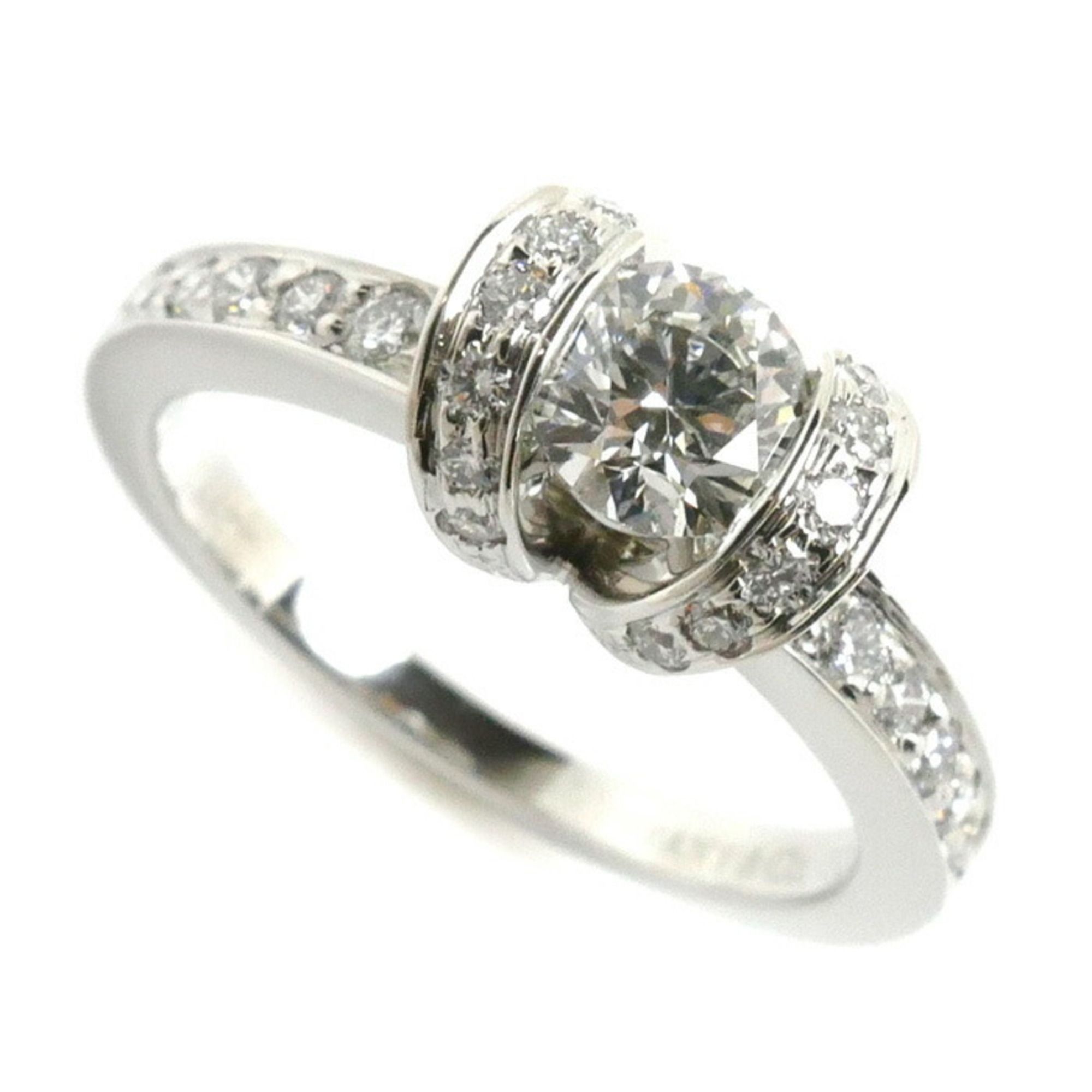 TIFFANY&Co. Tiffany Pt950 Platinum Ribbon Engagement Ring Diamond 0.44ct Size 8 4.9g Women's