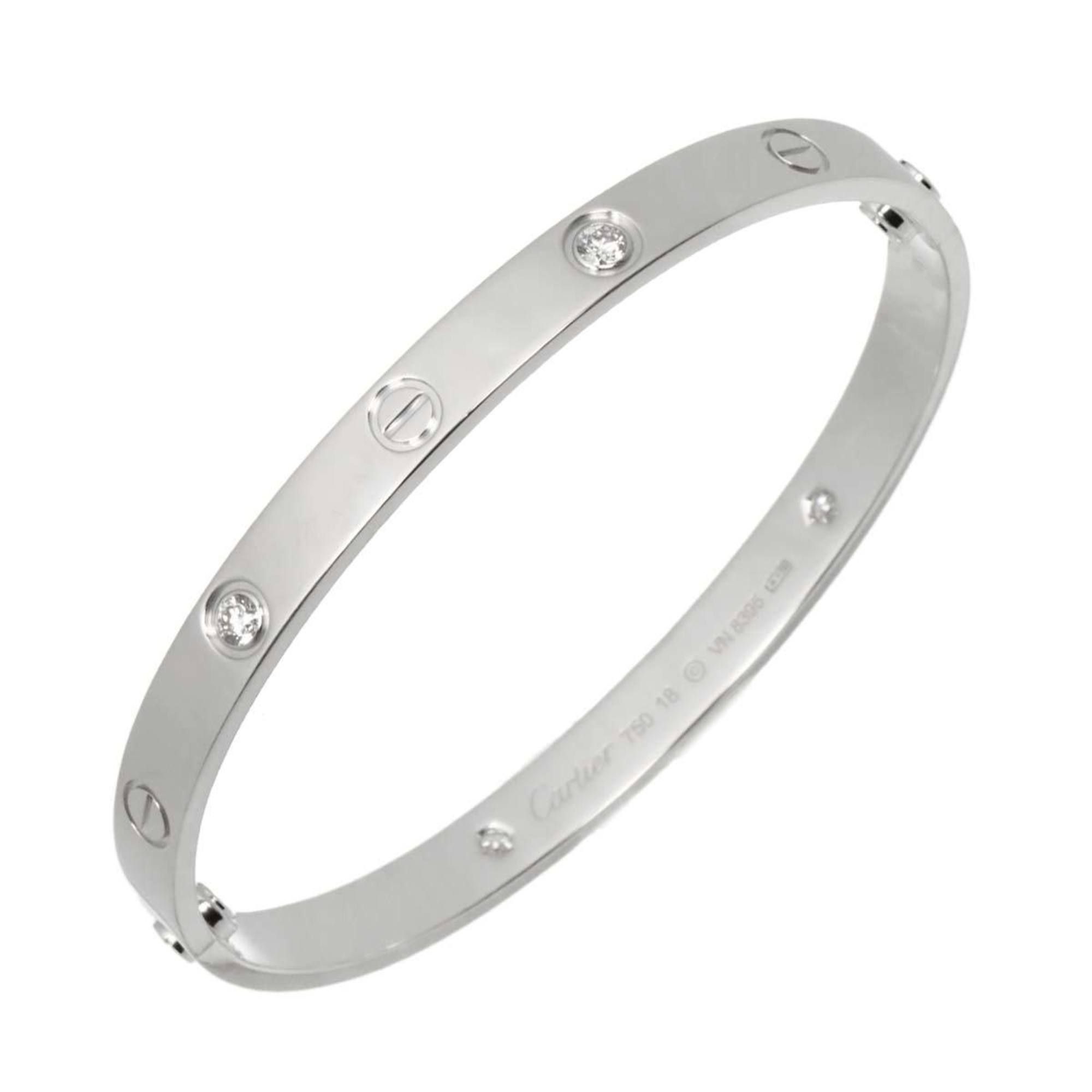 Cartier Love Bracelet, 4 Half Diamonds, #18, 18K White Gold 750, Bracelet Bangle